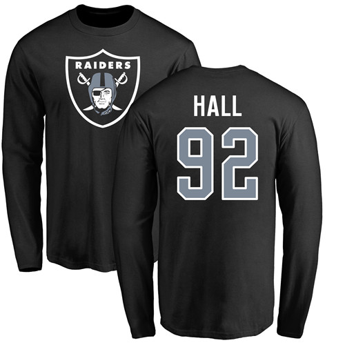 Men Oakland Raiders Olive P J  Hall Name and Number Logo NFL Football #92 Long Sleeve T Shirt->oakland raiders->NFL Jersey